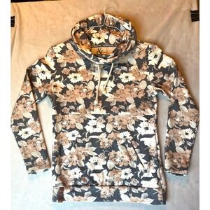 Ampersand Avenue Womens Floral Double Hood Sweatshirt Charcoal Tan Small